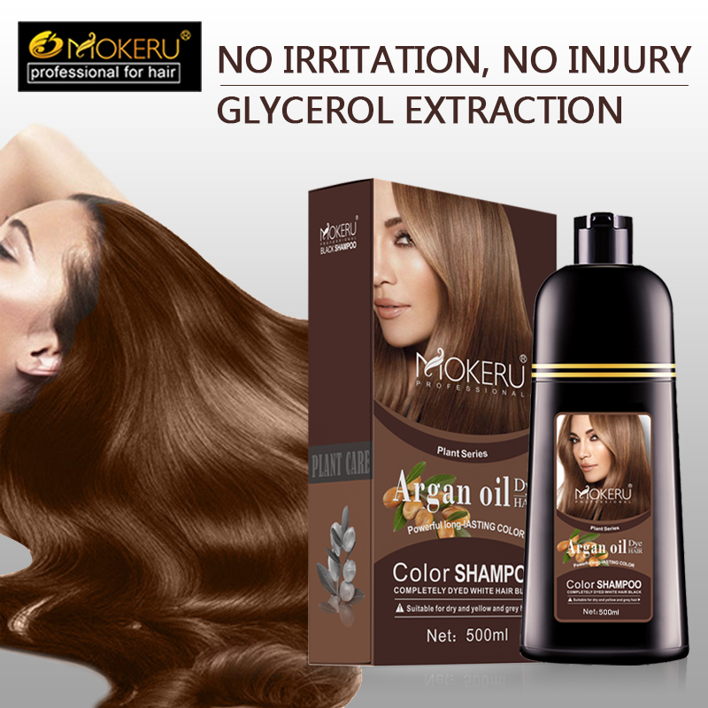 Customize Wholesale Mokeru Natural Argan Oil Extract Fast Hair Color Shampoo for Women Dry Hair Dye Permanent Shampoo